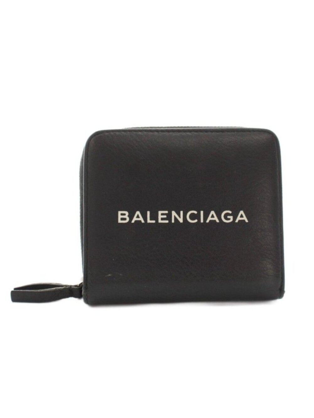 Balenciaga Everyday Wallet Bifold Zip Around Coin Purse Leather Logo Print Black